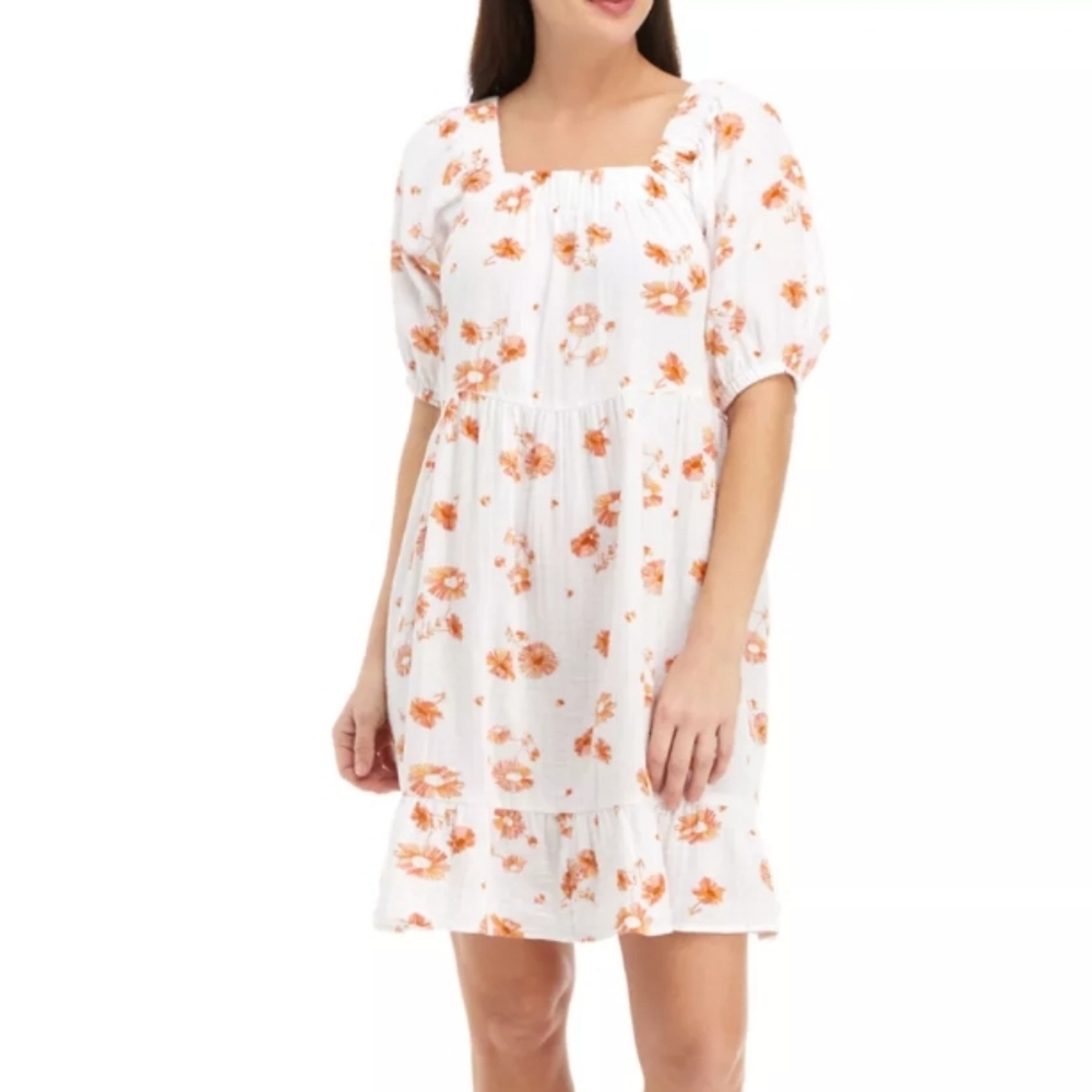 Wonderly Short Sleeve Square Neck Tiered Dress